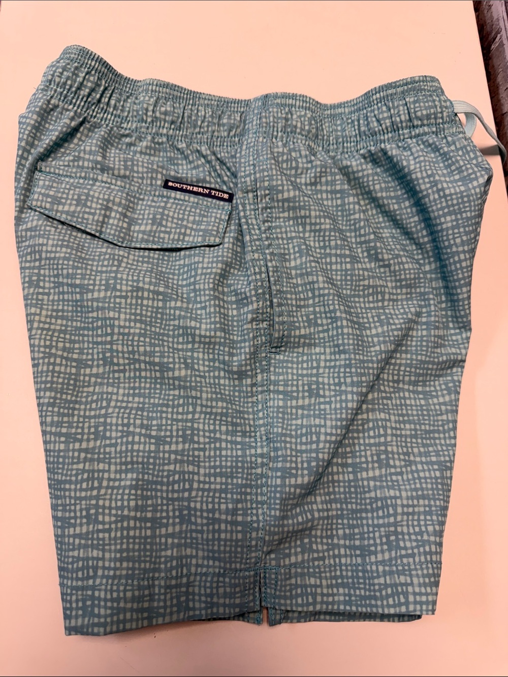 Southern Tide Teal Crisscross Pattern Swim‎ Shorts